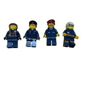4 Lego Minifigs Helicopter Pilot, Policeman, Train Conductor and Ground Crew
